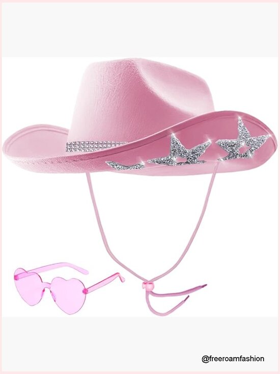 Cowboy Hat with Sequins Stars & Tiara Belt for Rodeo Party Sunglasses main image 4